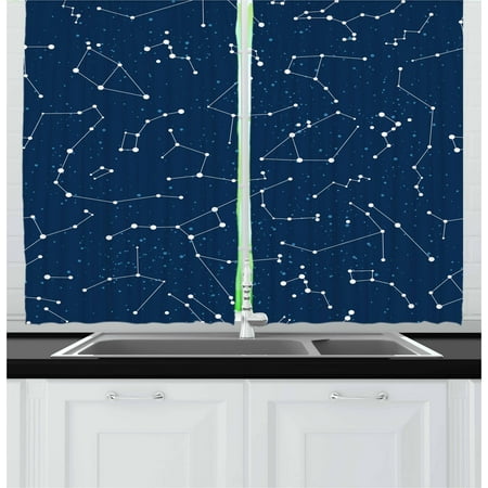 Constellation Curtains 2 Panels Set, Milky Way Inspired Pattern with Cluster of Fixed Stars in Night Sky, Window Drapes for Living Room Bedroom, 55W X 39L Inches, Blue Dark Blue White, by (Best Star Constellation App)