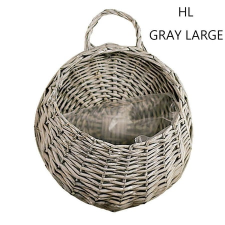 Garden Handmade Plant Garden Supplies Rattan Fence Hanging Planter Decoration Flower Pot Basket GRAY L
