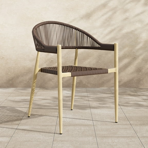 Holcomb Aluminum and PE Wicker Patio Arm Chairs, Set of 2, Natural Tone and Walnut