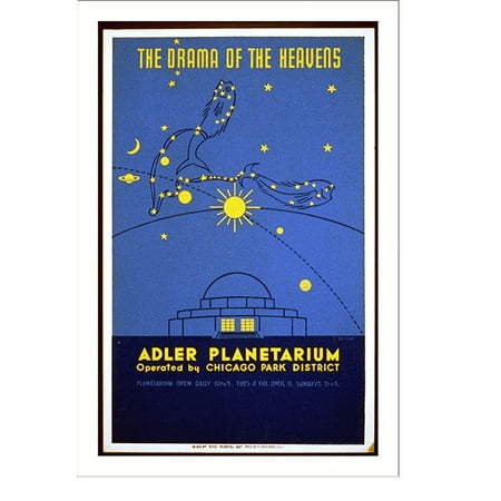Historic Print, The drama of the heavens. Adler Planetarium, operated by Chicago Park District.Beard., 16" x 20"