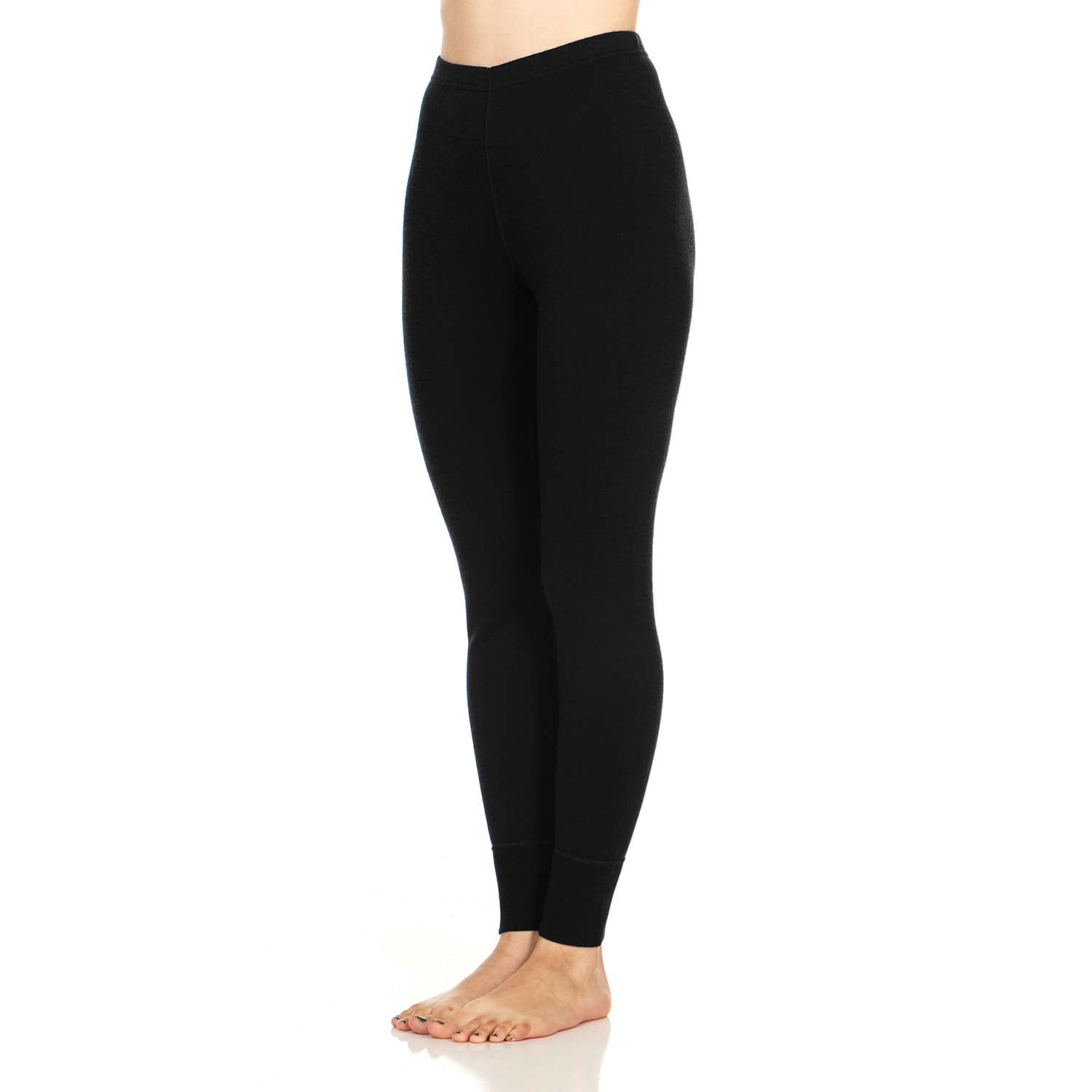 Merino Wool Women's Midweight Base Layer Bottoms - Thermal Underwear - No Itch Renewable Fabric - Black - Medium Tall