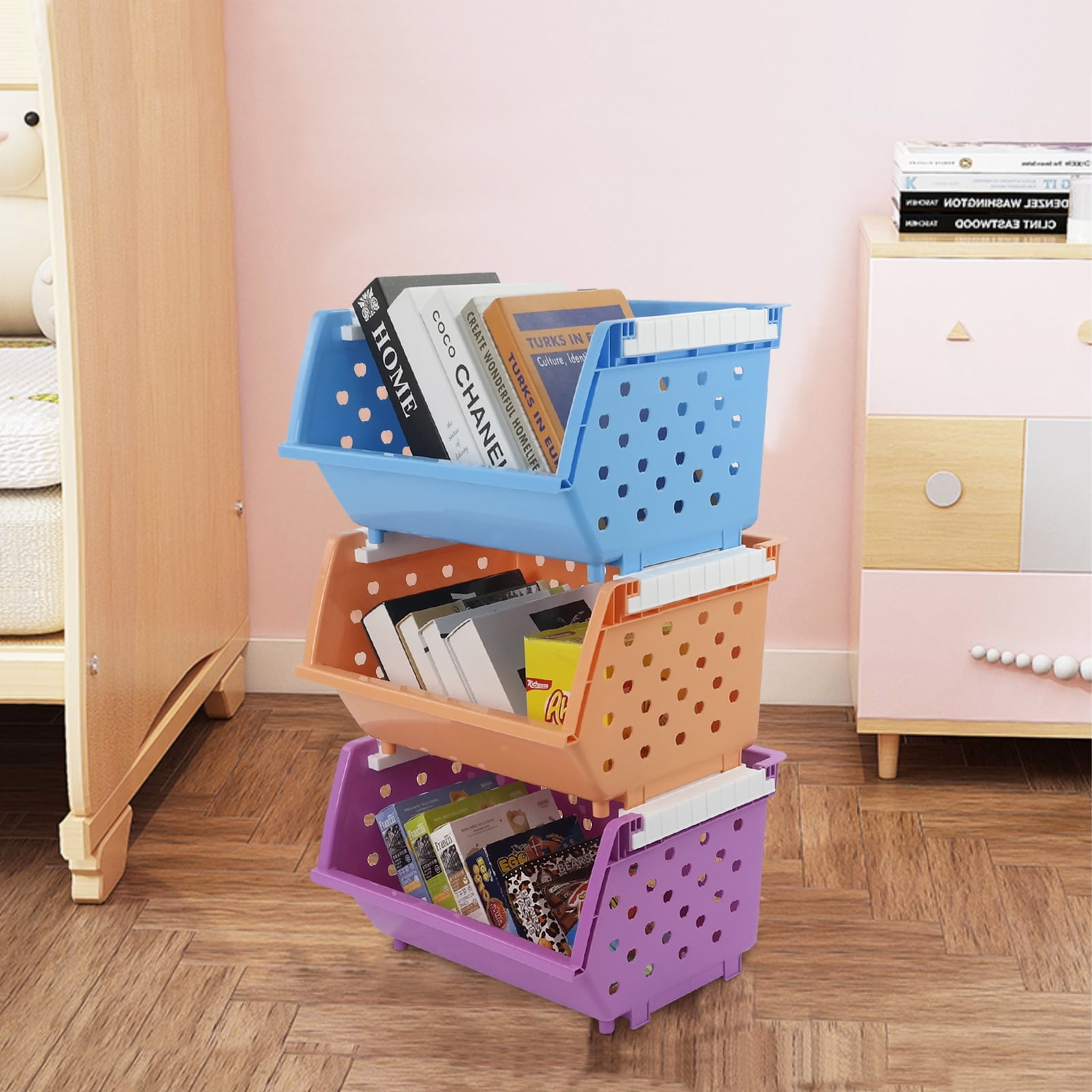 Minekkyes Stackable Storage Bins for Pantry, 4-Pack Open Front
