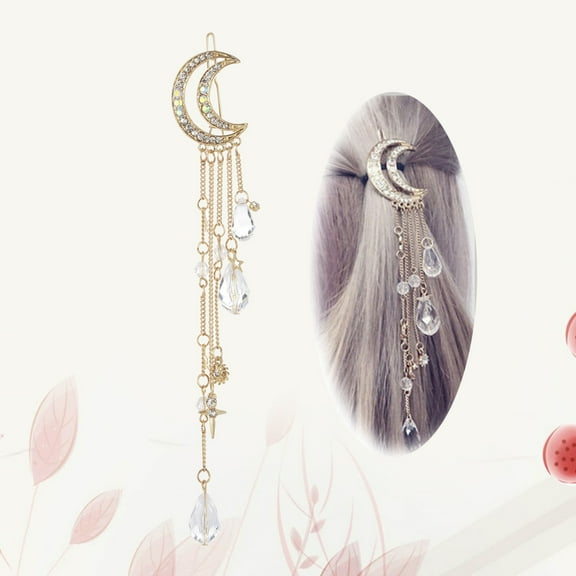 HINTRMENT 1Pcs Rhinestone Hair Barrettes Moon Shape Gold Alloy Bridal Hair Accessories For Women Gatherings