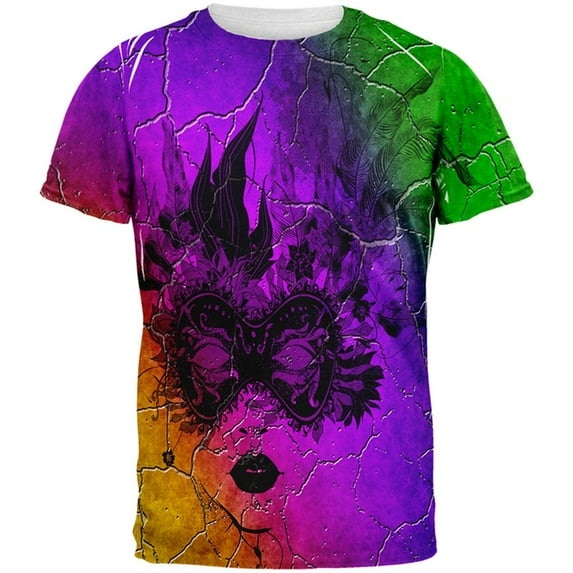 Mardi Gras Party Mask Distressed Grunge Flag All Over Mens T Shirt Multi SM