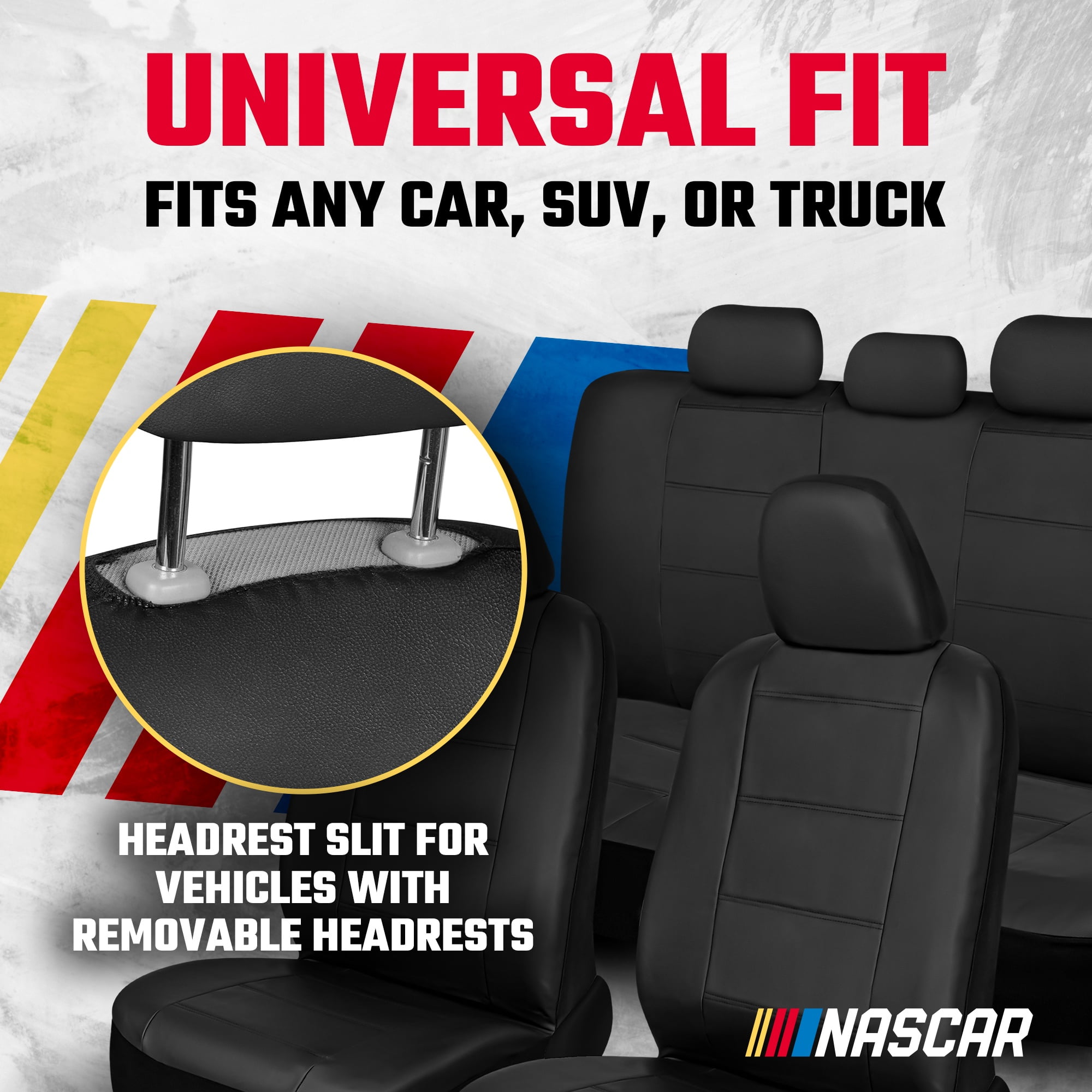 NASCAR Car Seat Cover Set | Durable, Foam-Padded, Form-Fitting Design for Cars, SUVs, & Trucks | 11-Piece Front and Back Automotive Seat Covers | Quick Installation | Interior Covers |Black