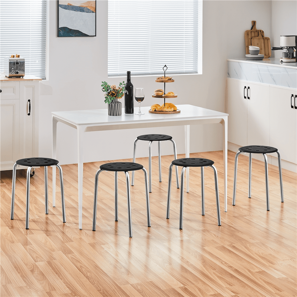 Alden Design Plastic Stackable Round Stools with 8 Holes for Home School, Silver