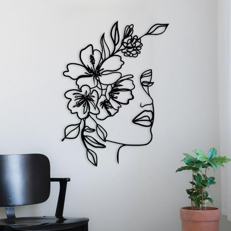 Metal Wall Art Women Face Minimalist for Bathroom Living Room