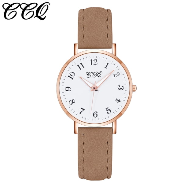 Reloj de cuarzo para mujer, relojes para mujer CCQ, moda popular, reloj de cuarzo informal para mujer, reloj con correa de cuero, reloj de acero inoxidable
