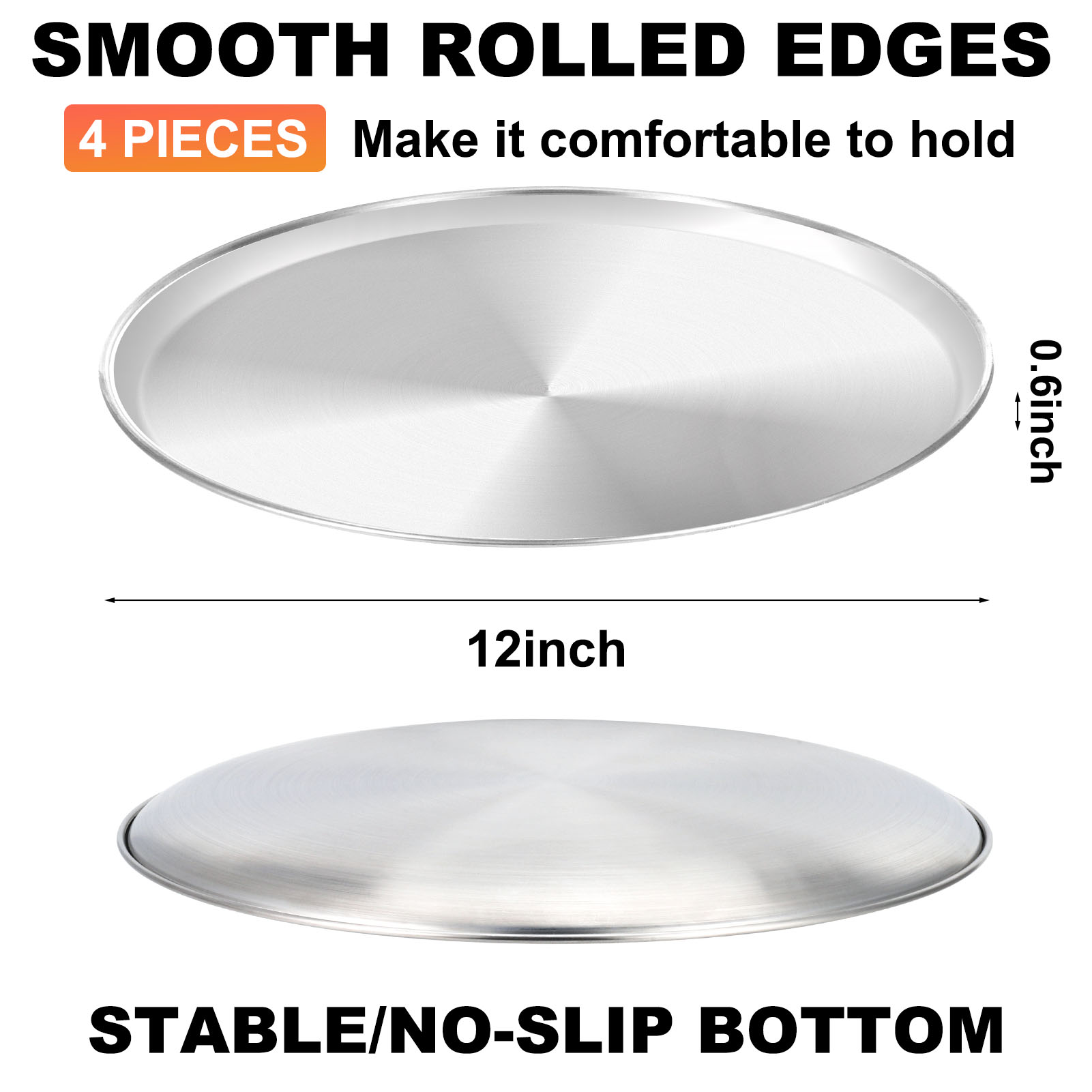 LUIISIS 4Pcs Stainless Steel Pizza Pan, Round Pizza Oven Baking Pans Tray, Crisper Pan for Home Restaurant Party, Healthy & Heavy Duty, Dishwasher Safe & Easy Clean