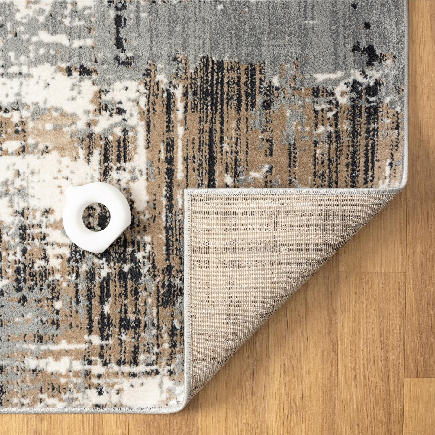 Luxe Weavers Modern Abstract Distressed Beige 4x5 Area Rug for Living Rooms and Bedrooms