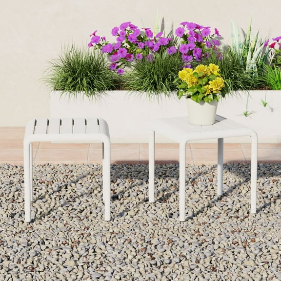 WestinTrends Playa Plastic Modern Outdoor Patio Accent Side Tables (Set of 2), White
