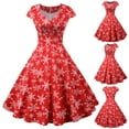 thumbnail image 2 of Ecqkame Cocktail Dresses Modest Wedding Guest Dress Women Short Sleeve V Neck Christmas 1950s Housewife Evening Party Prom Dress Red S, 2 of 9