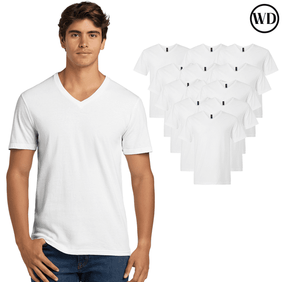 Gildan Softstyle Cotton T-Shirt for Men 12 Pack, V Neck Casual Short Sleeve Blank Tee, White, XS