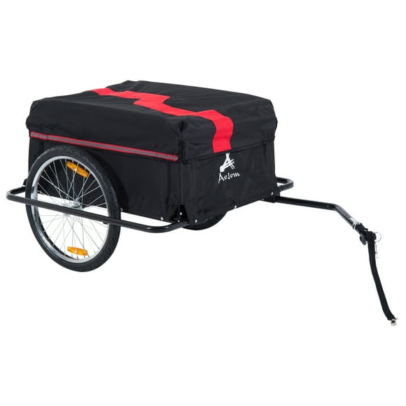 Aosom Bicycle Trailer Bike Cargo Trailer Garden Utility Cart Tool Carrier  with Removable Cover, Red