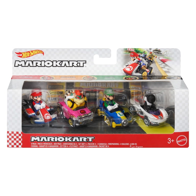 Hot Wheels Mario Kart Vehicles 4-Pack 1:64 Scale with 4 Characters