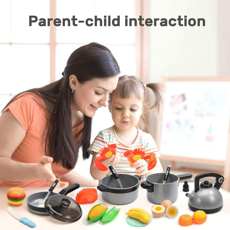 CUTE STONE Pretend Play Kitchen Toy with Cookware Steam Pressure Pot a –  joylinplay