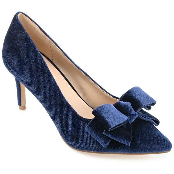 Journee Womens Crystol Slip On Low Stiletto Pointed Toe Evening Pumps, Widths Available