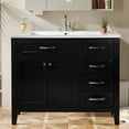 thumbnail image 3 of Soges 36" Bathroom Vanity with Sink Combo, Solid Wood Bathroom Makeup Cabinet with Door, Adjustable Shelf and 5 Drawers, Free Standing Single Basin Vanity Set, Durable & Easy to Clean, Black, 3 of 7