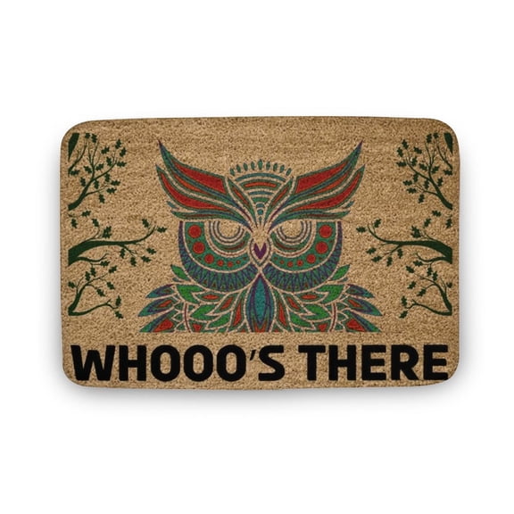 Owl Welcome mat, Owl doormat, Whooo's There, Cute Owl decor rug, Unique Wedding Gift, Entryway Owl Door Decor, Welcome Doormat,Home Decor,Front Back Door Mat,Coral Velvet Rug 16”x24”
