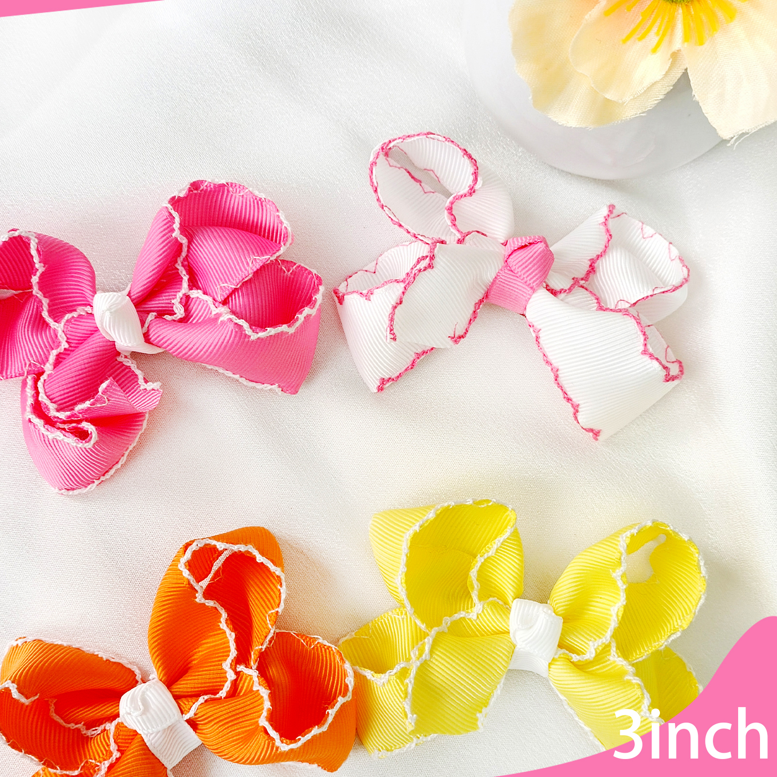 12 Pack 3 Inch Bow Hair Clips for Toddlers Girls, Satin Ribbon Hair Bows for Kids Daily Use Party Hairstyles