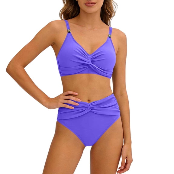 SwiftWear Women's High Waisted Full Coverage Bikini Set Twist Front Tummy Control Swimsuit Two Piece Bathing Suit