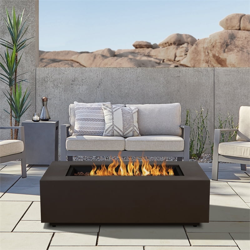 Real Flame Aegean 50" Rectangle Steel Propane or Natural Gas Fire Pit Table in Dark Bronze