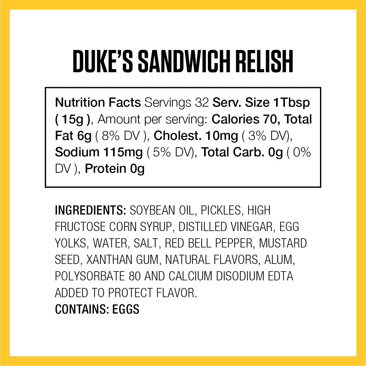 Duke's Sandwich Relish, 16 oz. jar