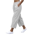 thumbnail image 4 of Oiangi Women's Crop Pants Elastic Waist Rolled-Up Pant Fall Casual Baggy Pockets Trousers for Daily Wear White S, 4 of 8