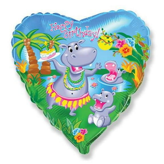 LOONBALLOON Birthday Childeren Balloons, 18″ BIRTHDAY HIPPO DANCING