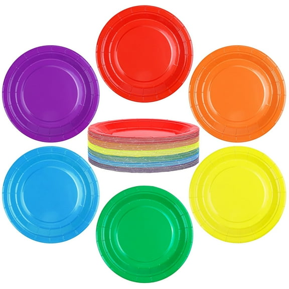 72Pcs 7inch Rainbow Paper Plates, Waterproof, Durable, Disposable Party Supplies