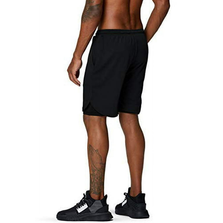 Pinkbomb Men's 2 in 1 Running Shorts Gym Workout Quick Dry Mens Shorts with  Phone Pocket (Black, X-Large)