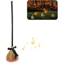 Floating Witch's Broom –Haunted Dancing Broom, Tall Animated Light Up Moving Broomstick with Spooky Sounds, Flying Witch Decor for Indoor/Outdoor Halloween Porch & Home Party