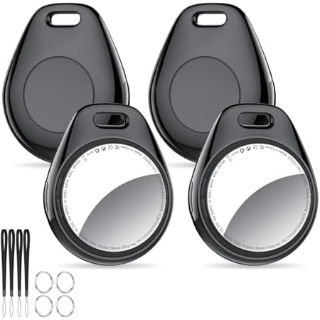 [iOS Only] Air Tracker Tags 4 Pack Black, [Apple MFi Certified] Bluetooth Key Finder & Smart Item Locator Work with Apple Find My for Keys/Luggage/Bags/Suitcases/Car, 365-Day Replaceable Battery