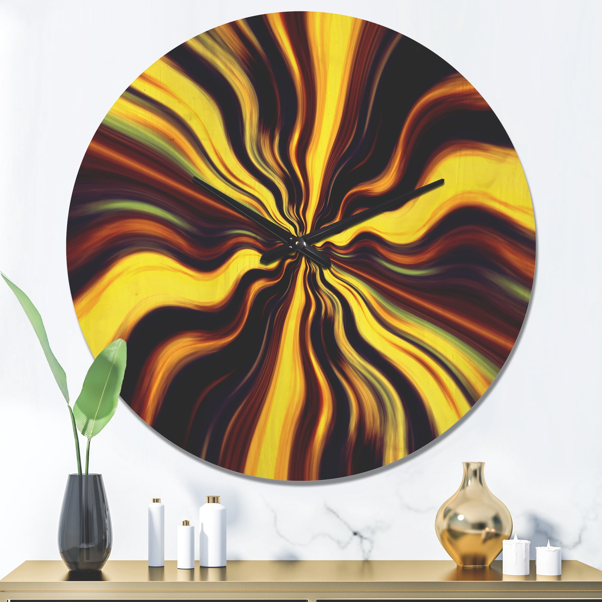Designart 'Purple Yellow Black Fantasy ' Modern Wood Wall Clock