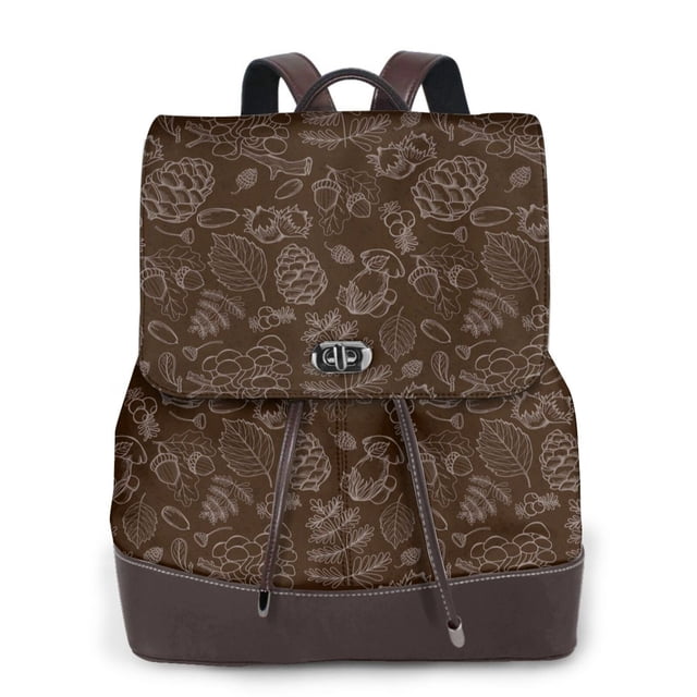 Disketp Autumn Brown Plants Mochila de Cuero para Mujer, Bolso de Espalda Antirrobo con Estilo para Viaje, Trabajo y Uso Diario