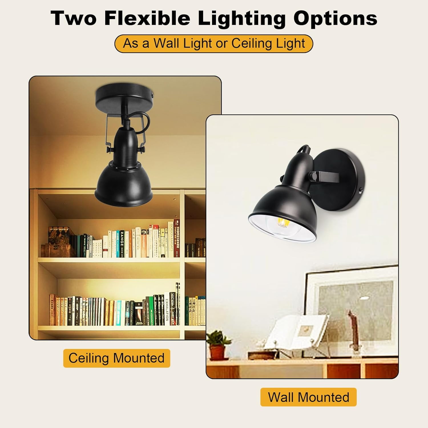 1-Light Track Lighting Black Directional Ceiling Wall Spotlight Fixture Industrial LED Spot Light Indoor for Kitchen Bedroom Bedside E26 Base Bulbs Not Included