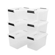 Idomy 6-Pack 10 L Clear Plastic Storage Box, Latch Storage Box with Handle