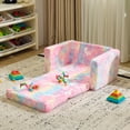thumbnail image 4 of Ktaxon Convertible Sofa for Little Ones, 2-in-1 Toddler Couch with Side Pockets, Flannel Foldable Nap Lounge for Playroom or Bedroom Pink, 4 of 7