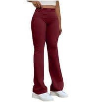 Chbgutlmr Pants for Women Elastic High Waist Straight Leg Solid Color Fold over Casual Trousers Fashion