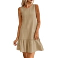 thumbnail image 2 of Women's Summer Maxi Dresses Fashion Women Summer Solid Casual Round-Neck Sleeveless Mini Dress Khaki L, 2 of 9