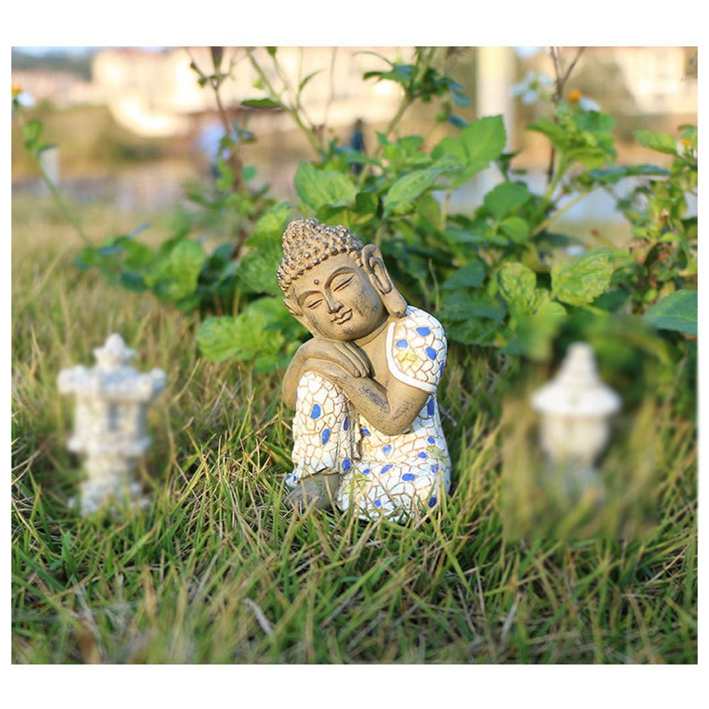 Sleeping Buddha, resting garden decoration sculpture small figures resin Zen made of synthetic resin frost-proof weatherproof stone figures for balcony entrance shelf courtyard