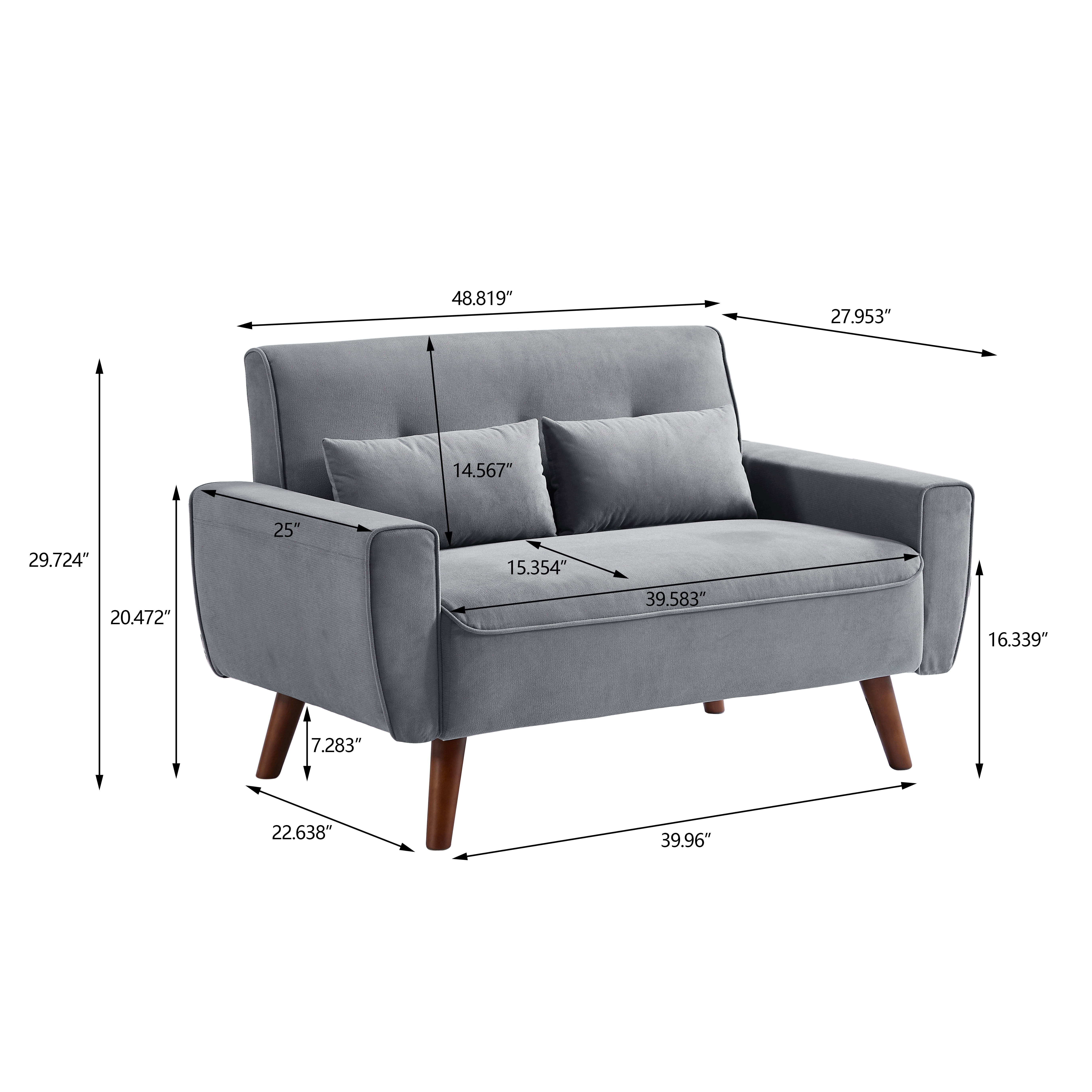 Jarenie 47" Small Modern Loveseat Sofa, Mid Century Linen Fabric 2-Seat Sofa Couch Tufted Love Seat with Back Cushions and Tapered Wood Legs for Living Room, Bedroom and Small Space LightGrey