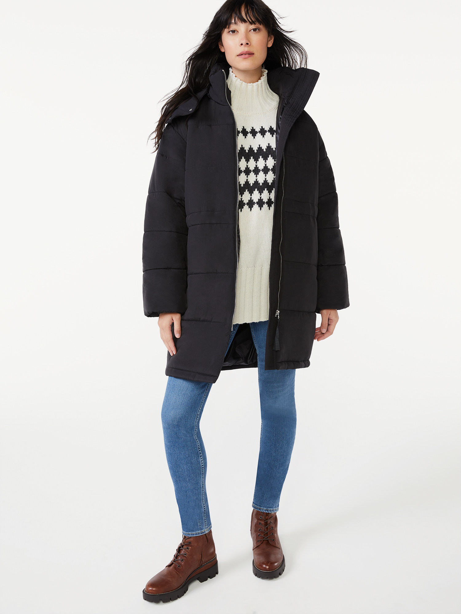Free Assembly Women's Long Puffer Jacket, Midweight - image 2 of 5