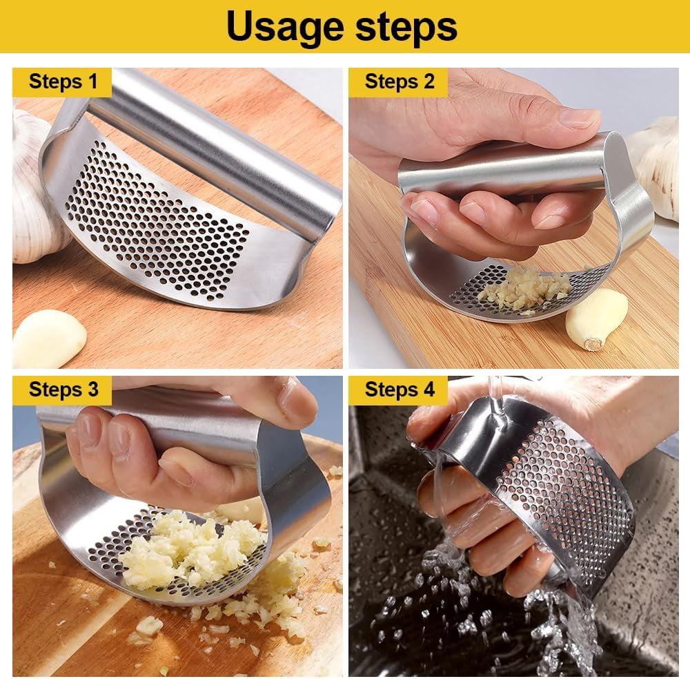 Garlic Press Rocker, Stainless Steel Garlic Press Rocker Heavy Duty Garlic Mincer, Easy Kitchen Gadget for Kitchen Essentials Utensils Accessories, Ergonomic Handle (3, A)