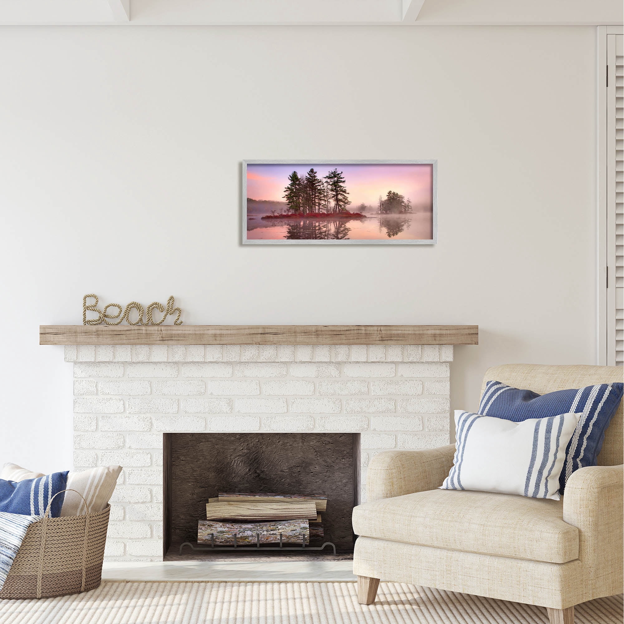 Stupell Industries Lake Island Trees Sunrise Sky Coastal Photography Gray Framed Art Print Wall Art