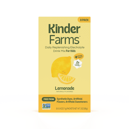 KinderFarms Daily Hydration Electrolyte Drink Mix for Kids, Lemonade, 8 count