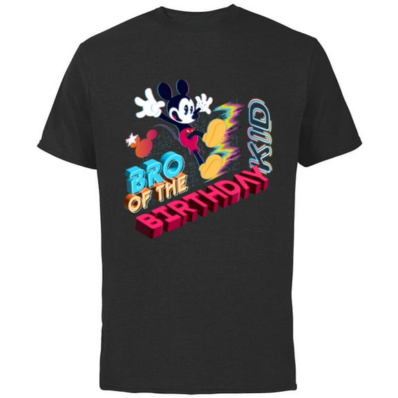 Disney Mickey Mouse Family Star Bro of the Birthday Kid - Short Sleeve Cotton T-Shirt for Adults - Customized-Black