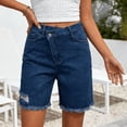 thumbnail image 7 of felwors Jean Shorts for Women High Waisted Raw Hem Mid Thigh Cut Off Stretchy Denim Shorts Casual Summer Jorts（Dark Blue， M）, 7 of 7
