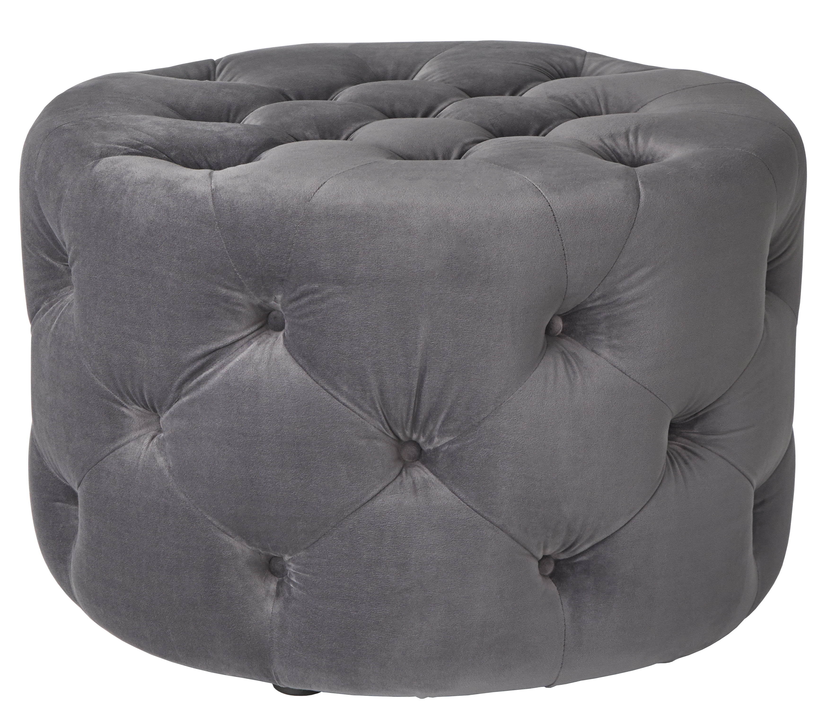 TMS Scopi 24” Transitional Upholstered Round Tufted Wood Ottoman, Gray Velvet