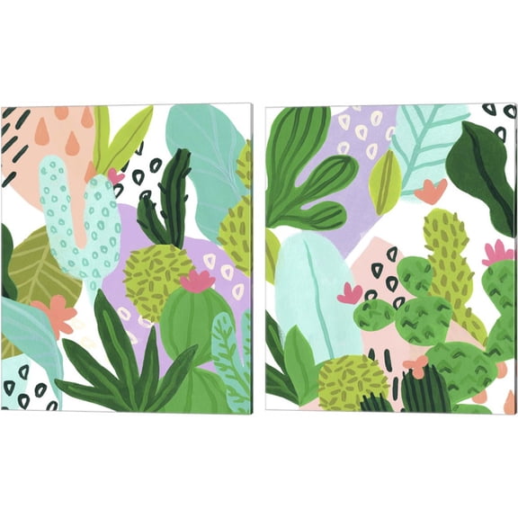 Great Art Now Party Plants by June Erica Vess 2 Piece Canvas Art Set Each 12"W x 15"H